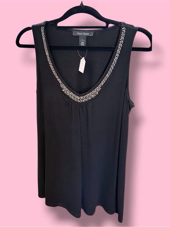 White House Black Market Tops - White House Black Market Black Sleeveless V-Neck Tank with Silver Trim #39